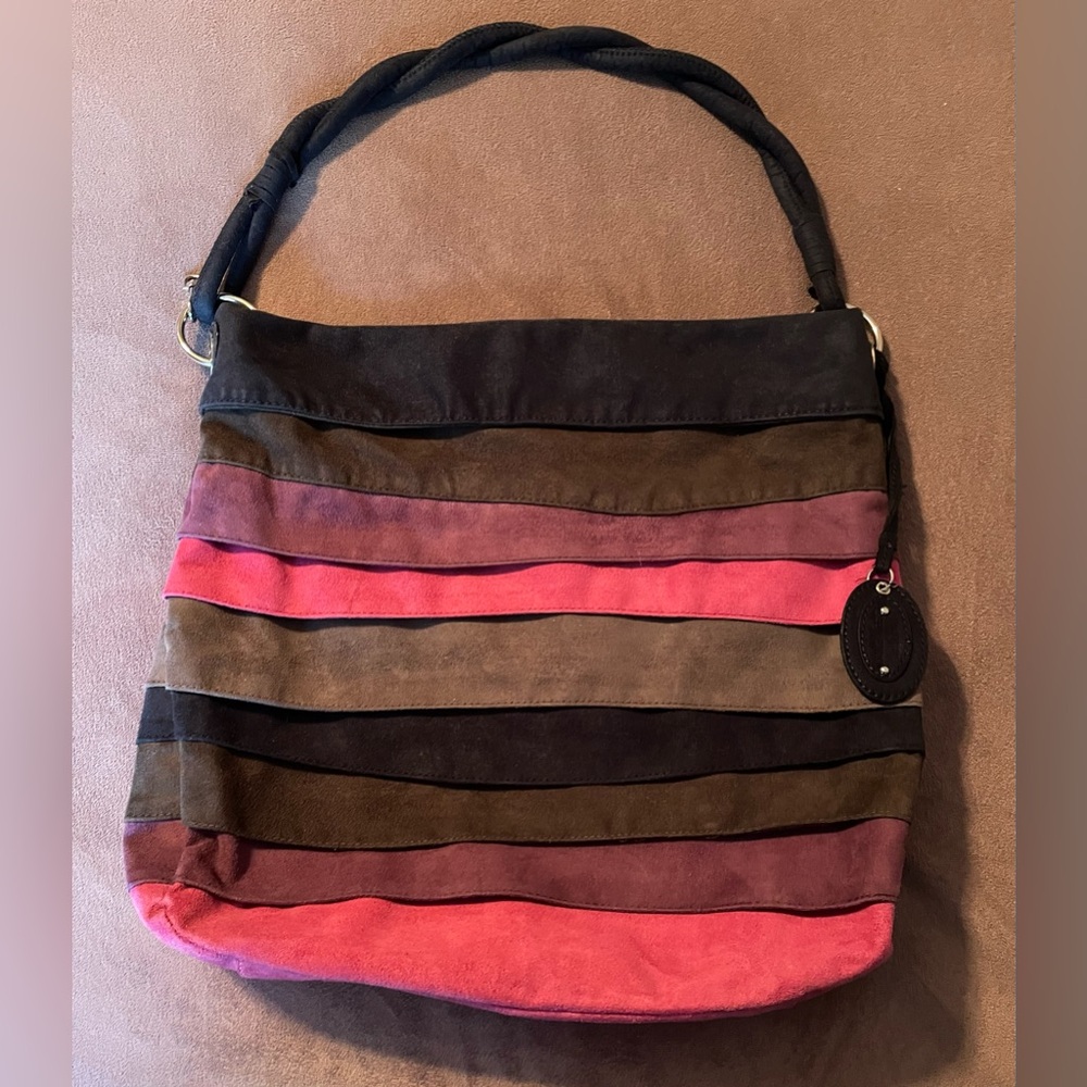Nine West Navy, Grey, Purple and Pink Shoulder Bag with Textural Stripes